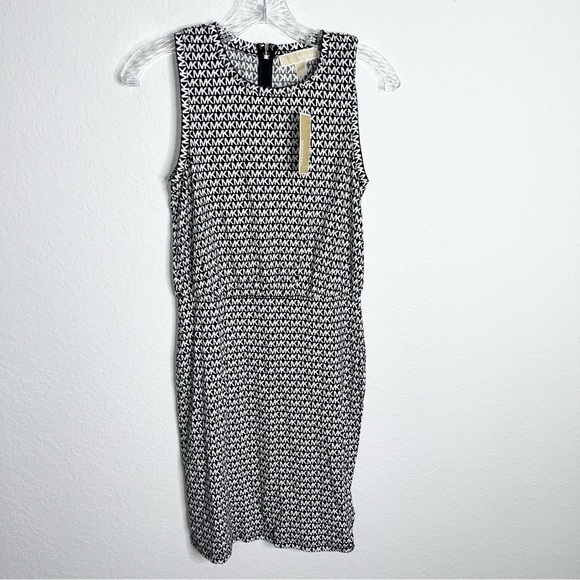 Michael Kors Dress Women Small Logo Black White MK Mini Sleeveless Monogram C5 - Picture 1 of 4